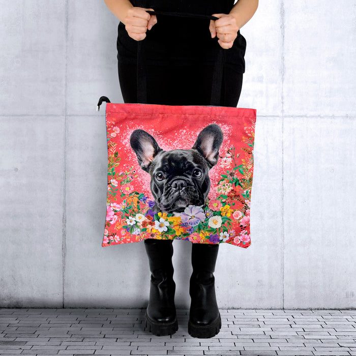 Portada perro bulldog frances floral Bolso lona cuadrado modelo 3900