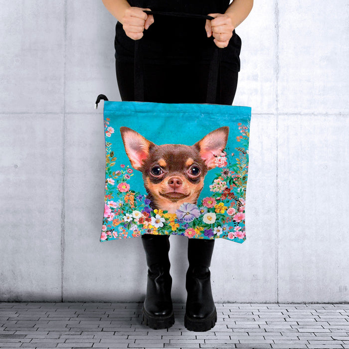 Portada perro chihuahua floral Bolso lona cuadrado modelo 3901