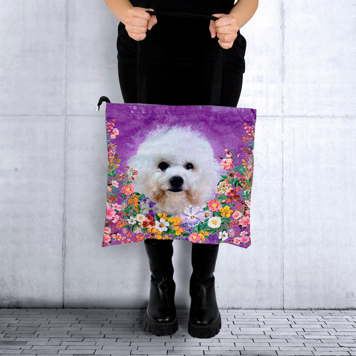 Portada perro poodle floral Bolso lona modelo cuadrado 3906