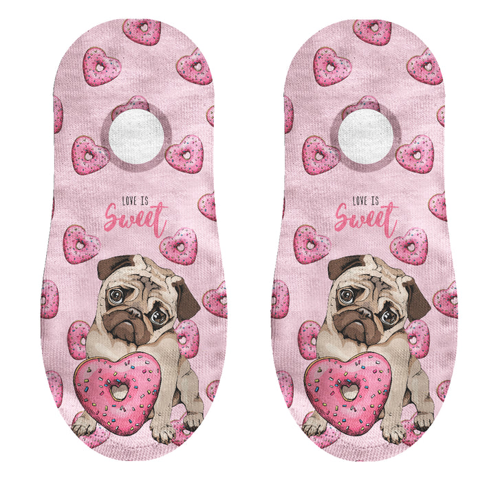 Calcetín Sublimado Invisible Poliester Pug Donas Corazón