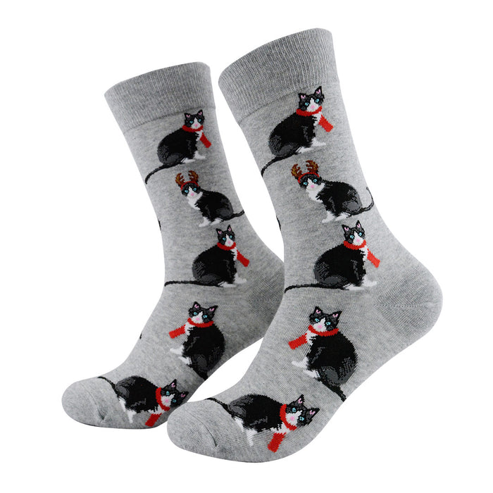 calcetin algodon gatos bufanda roja fondo gris