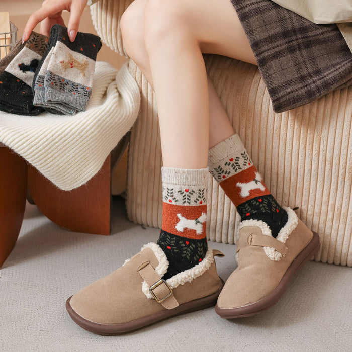 calcetin algodon largo perros gruesos rojo beige 4014-3