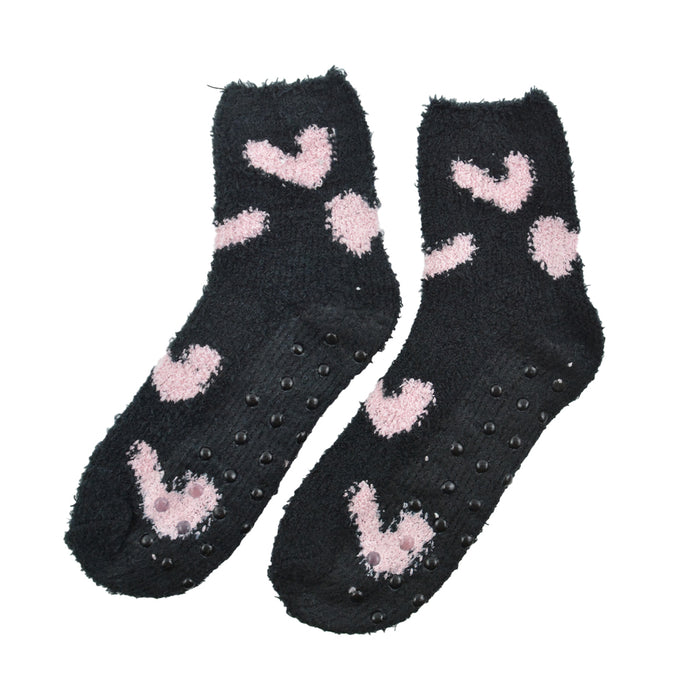 calcetin algodon media pierna antideslizante toalla corazon negro 3717-1