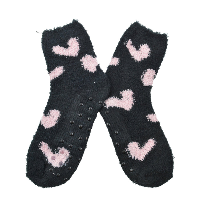 calcetin algodon media pierna antideslizante toalla corazon negro 3717-1