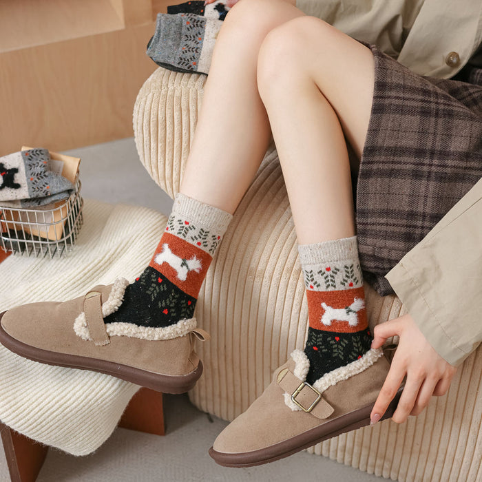 calcetin algodon largo perros gruesos rojo beige 4014-3