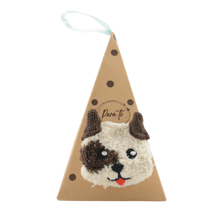 calcetin de toalla perro beige con manchas cafe