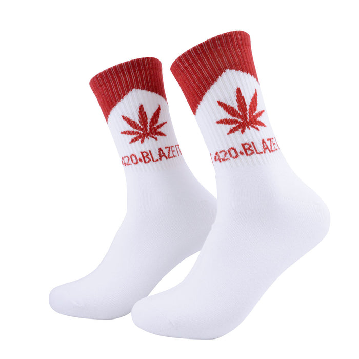 calcetin largo algodon marihuana rojo canabis