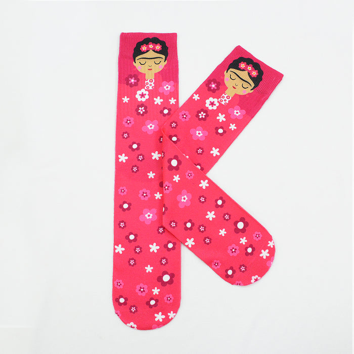 calcetin sublimado frida khalo flores rosado poliester 3D-16