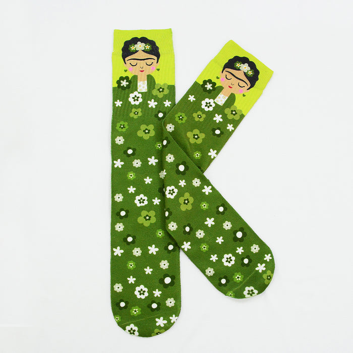 calcetin sublimado frida khalo flores verde poliester 3D-25