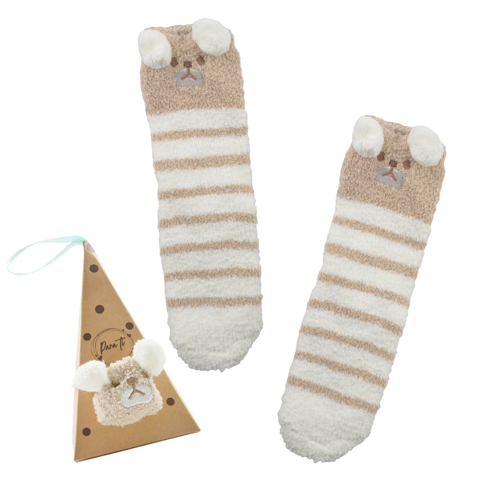 calcetin toalla largo oso beige 4018-12