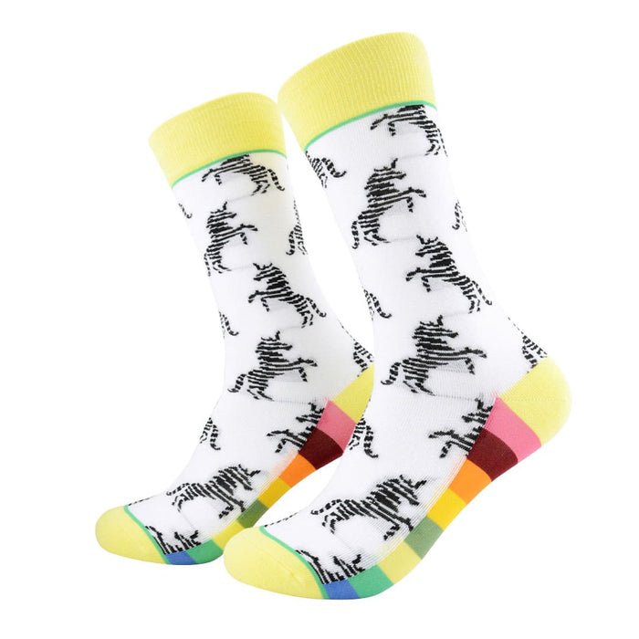 calcetines algodon largo caballos blanco negro talla 35-40