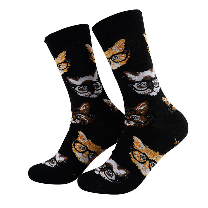 calcetines algodon largos caras gatos lentes talla 40-45