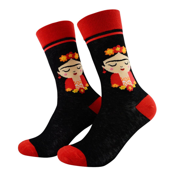 calcetines algodon largos frida khalo mora negro talla 35-40