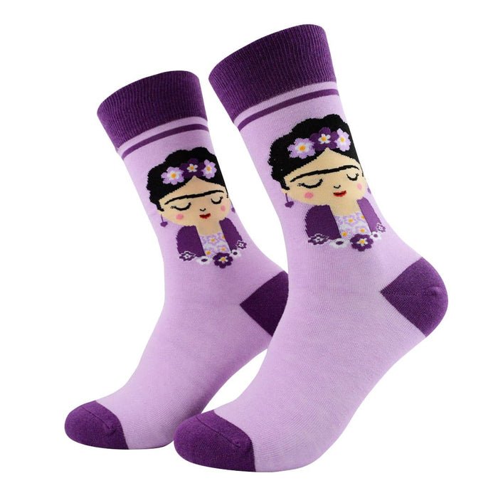 calcetines algodon largos frida khalo uva morado talla 35-40