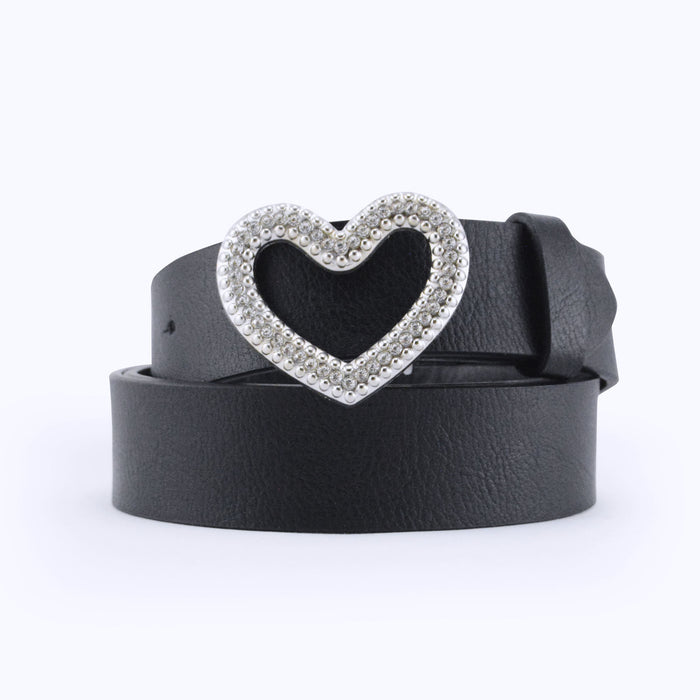 cinturon corazon strass negro liso 3556-1