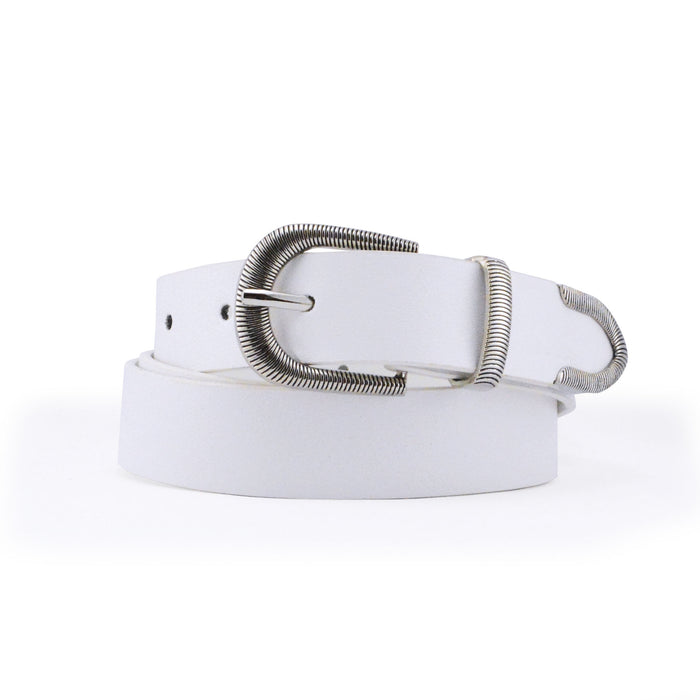 cinturon mujer correa sintetica liso hebilla punta metal blanco 3193-2