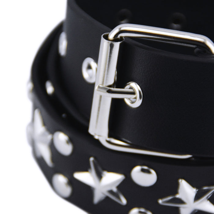 cinturon mujer sintetico correa negro estrella tachas 3233