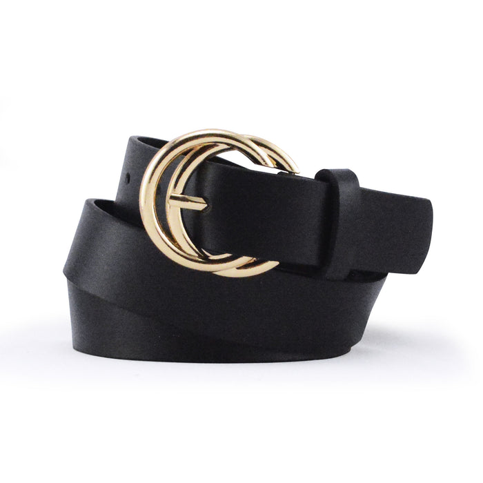 cinturon negro liso doble circulo unido
