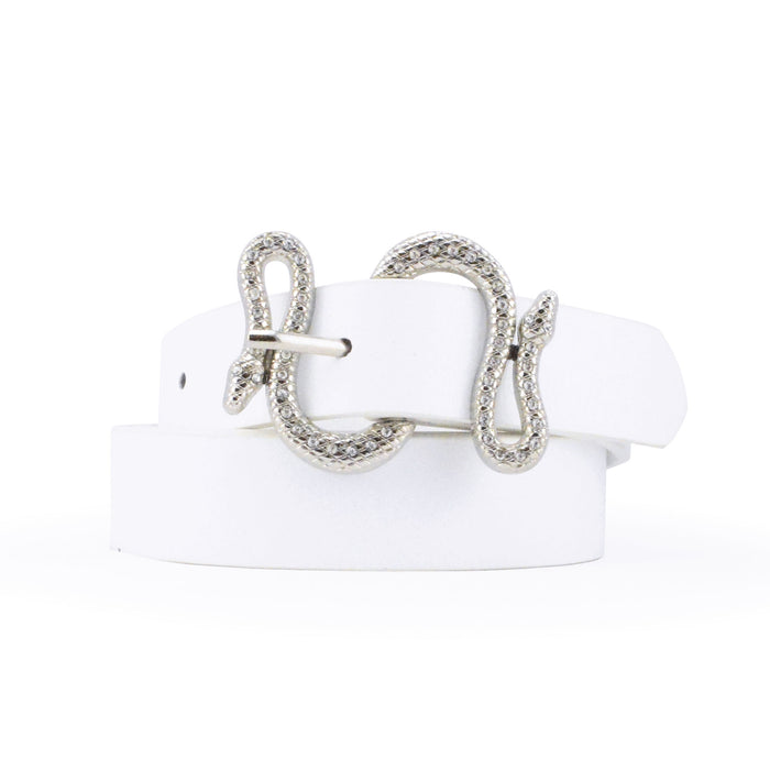 cinturon sintetico blanco liso serpiente 3068-2