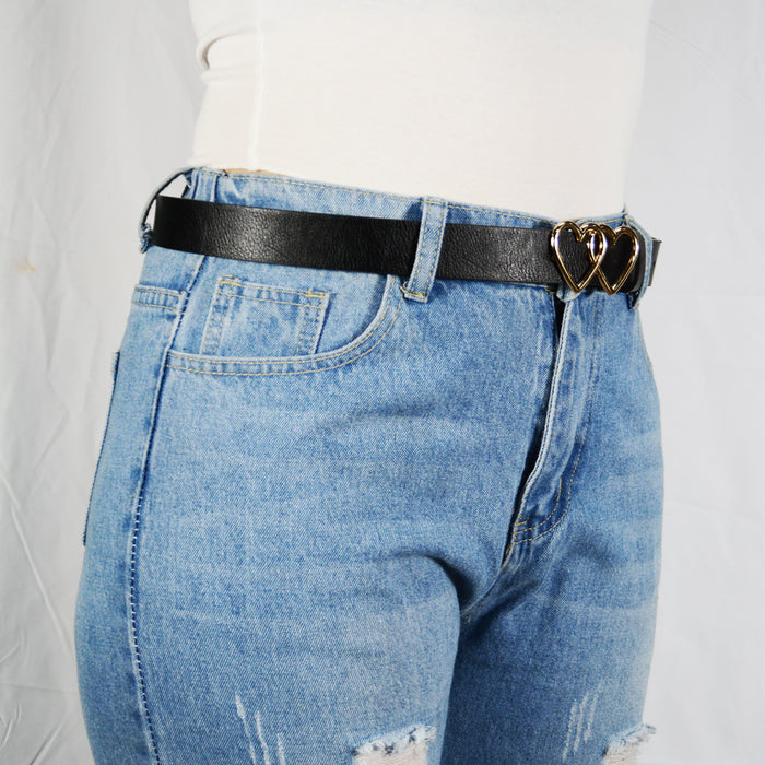 cinturon sintetico liso corazones dobles dorados 3839-2