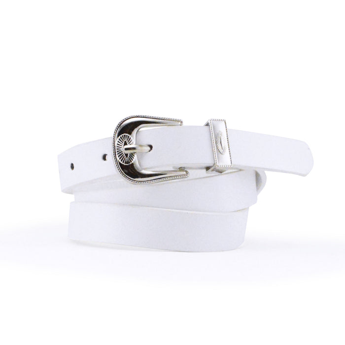 cinturon sintetico liso correa hebilla plateada blanco 3072-2