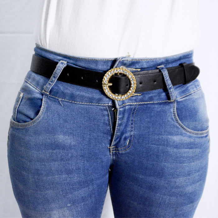 cinturon sintetico liso correa strass brillo dorado modelo 3079