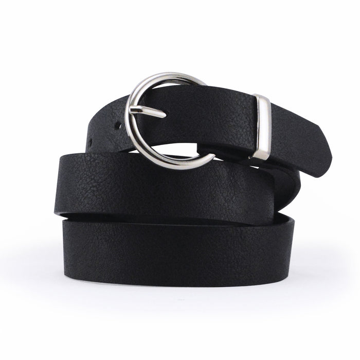 cinturon sintetico mujer negro correa liso hebilla circulo 3191