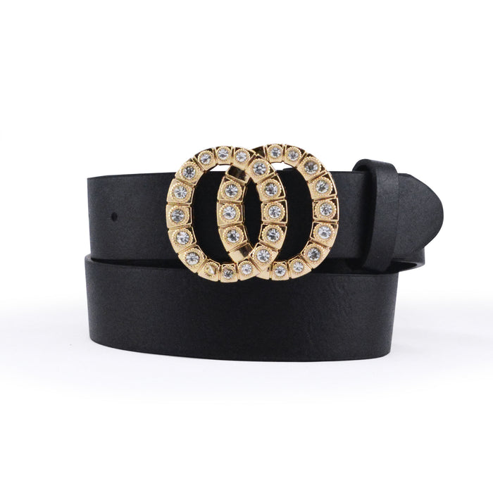 cinturon sintetico mujer negro liso correa strass brillo 3077