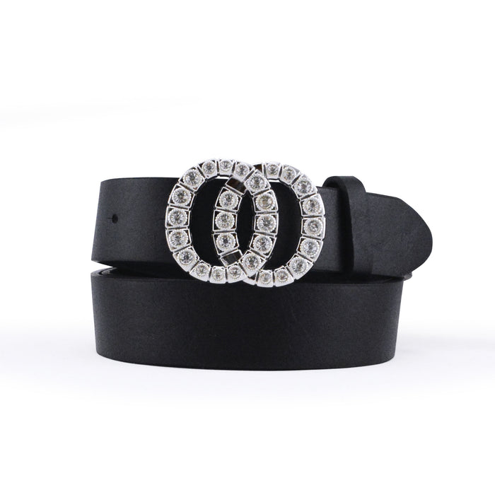 cinturon sintetico mujer negro liso correa strass brillo 3078