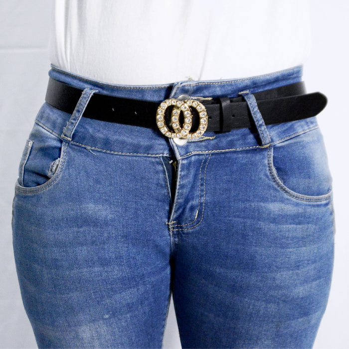 cinturon sintetico mujer negro liso correa strass brillo modelo 3077