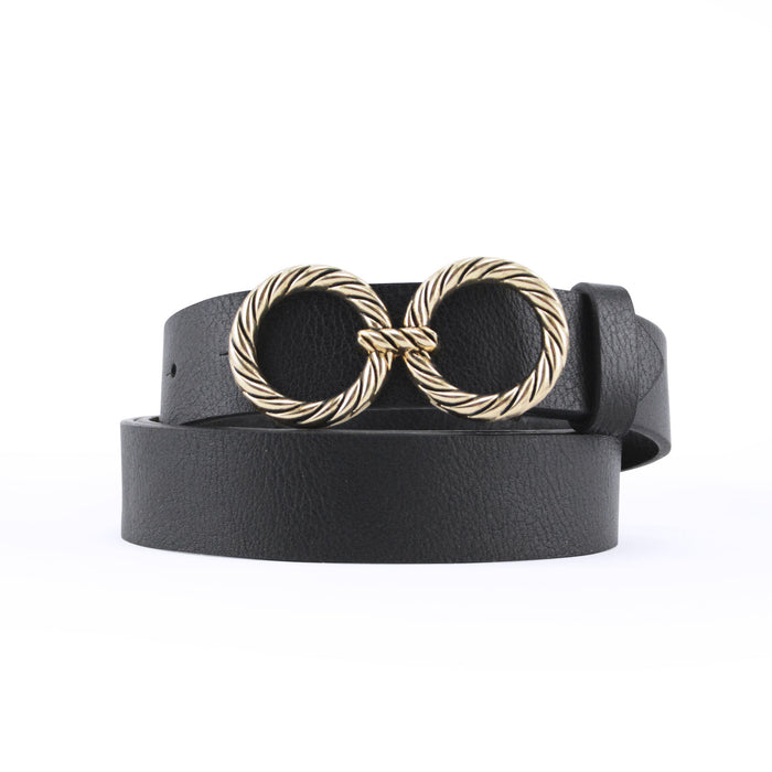 cinturon sintetico negro liso doble circulo