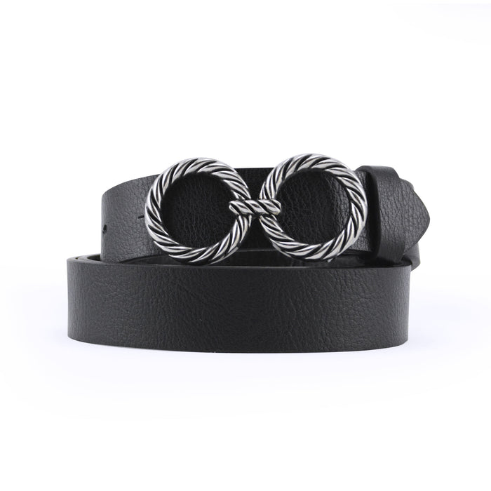 cinturon sintetico negro liso doble circulo