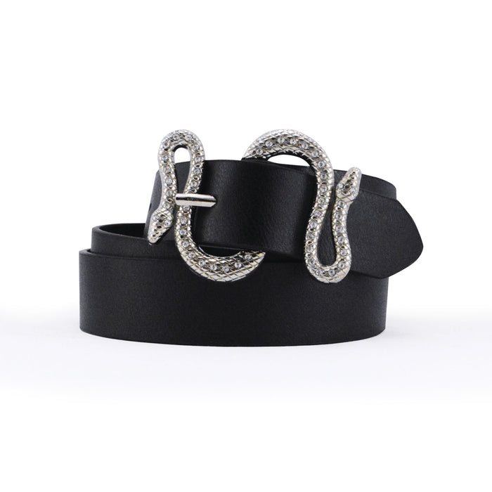 cinturon sintetico negro liso serpiente 3068