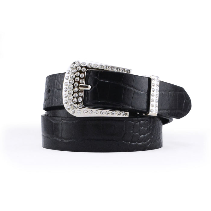 cinturon sintetico negro strass brillo texturizada mujer 3074