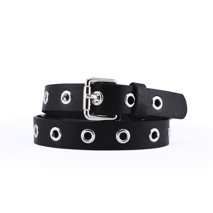 cinturon sintetico negro tachas delgado mujer correa 3237-1