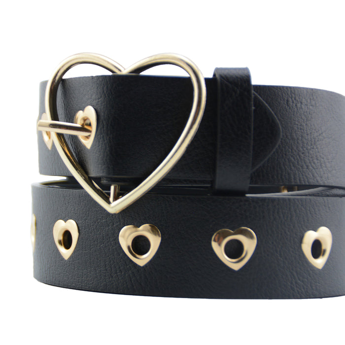 cinturon sintetico tachas negro corazon dorado 3840-2