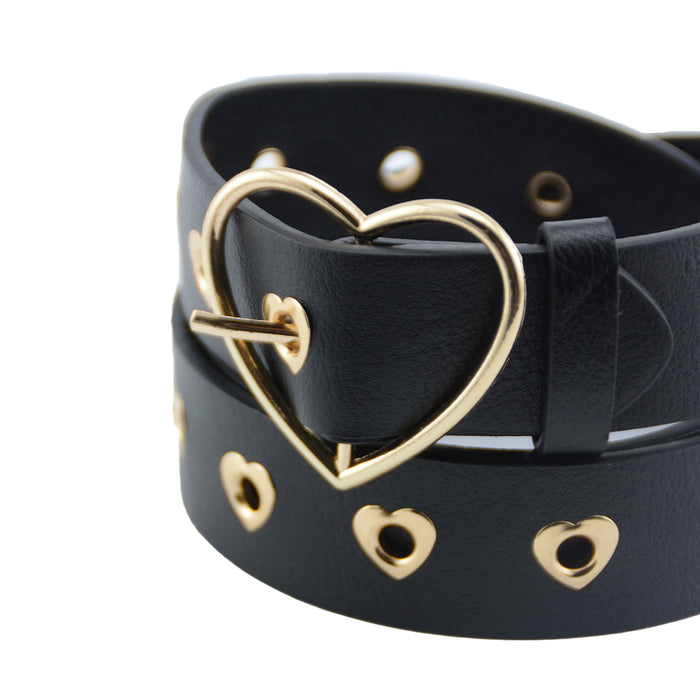 cinturon sintetico tachas negro corazon dorado 3840-2