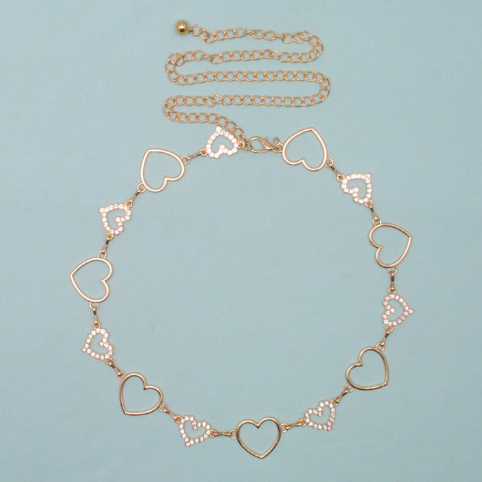 cinturon strass brillo cadena metal dorado corazones 3384-2