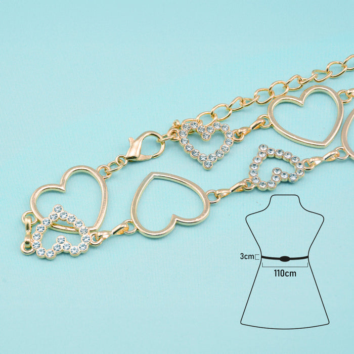 cinturon strass brillo cadena metal dorado corazones 3384-2 medidas