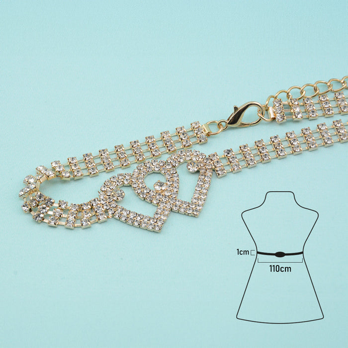 cinturon strass brillo cadena metal dorado corazones 3826-2 medidas