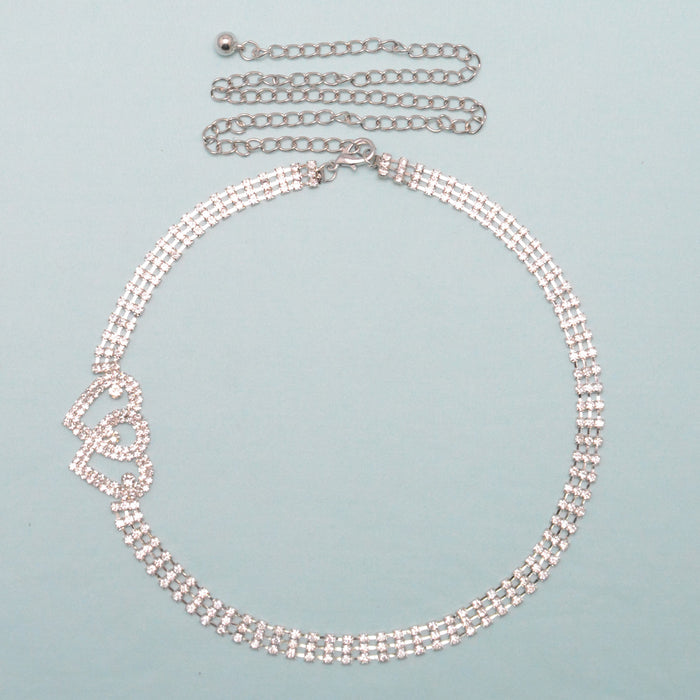 cinturon strass brillo cadena metal plateado corazones 3826-1
