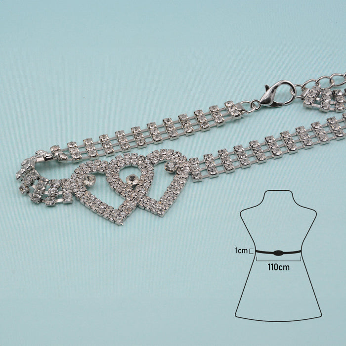 cinturon strass brillo cadena metal plateado corazones 3826-1 medidas