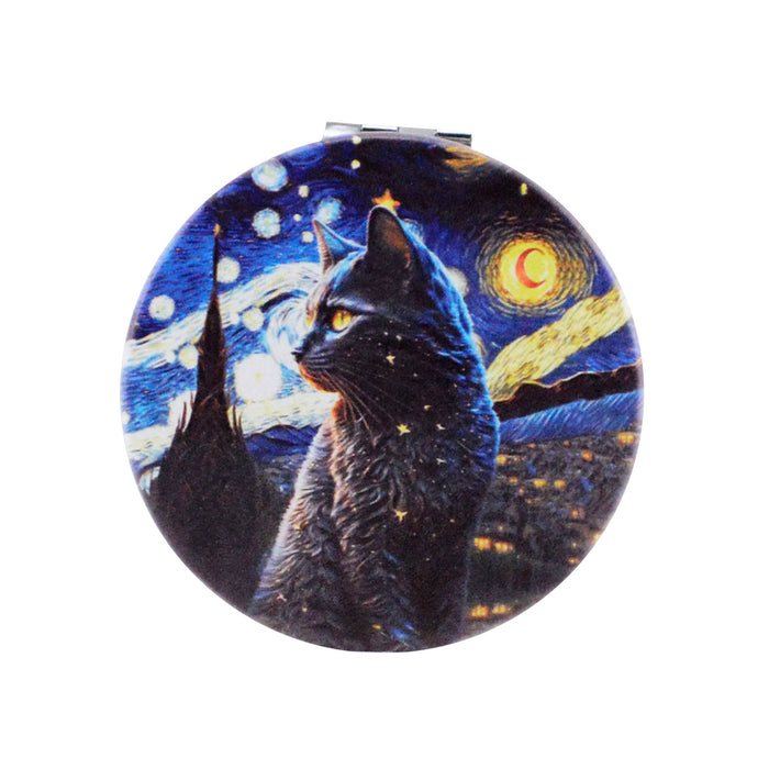 espejo cartera mano gato negro noctuno van gogh arte pintura doble cara vidrio 3241-6 c