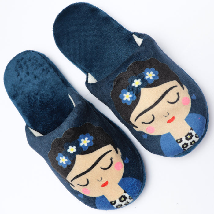 portada pantuflas frida khalo antideslizante invierno arandano azul