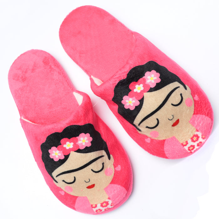 portada pantuflas frida khalo antideslizante invierno frutilla rosado