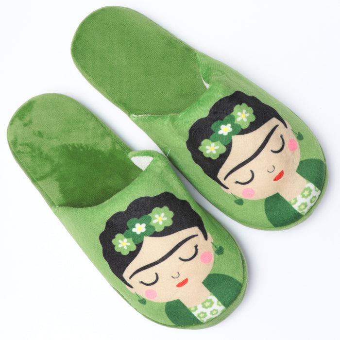 portada pantuflas frida khalo antideslizante invierno kiwi verde