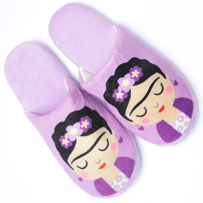 portada pantuflas frida khalo antideslizante invierno uva Morado