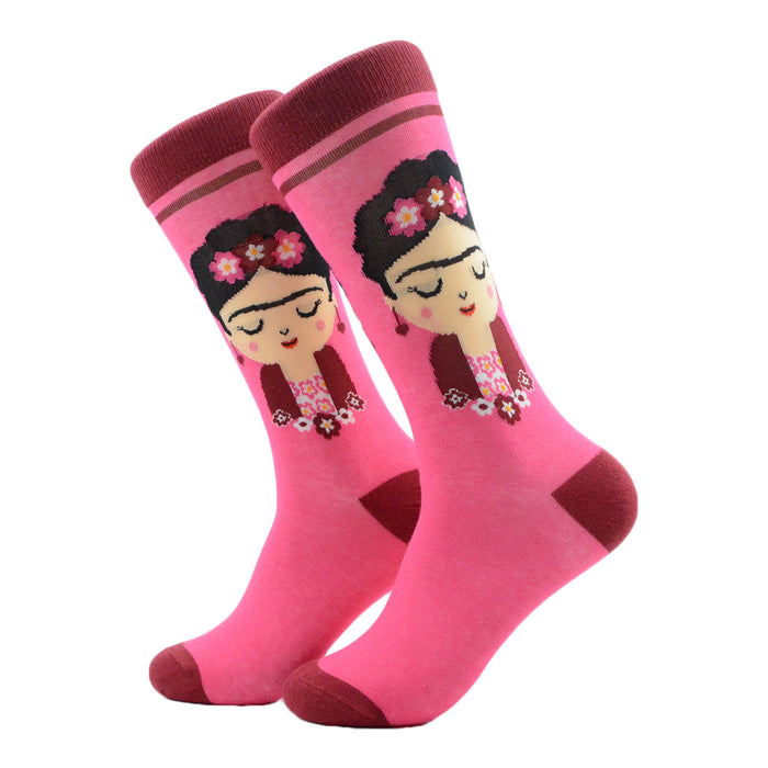 calcetin algodon largo estampado rosado frida khalo 279