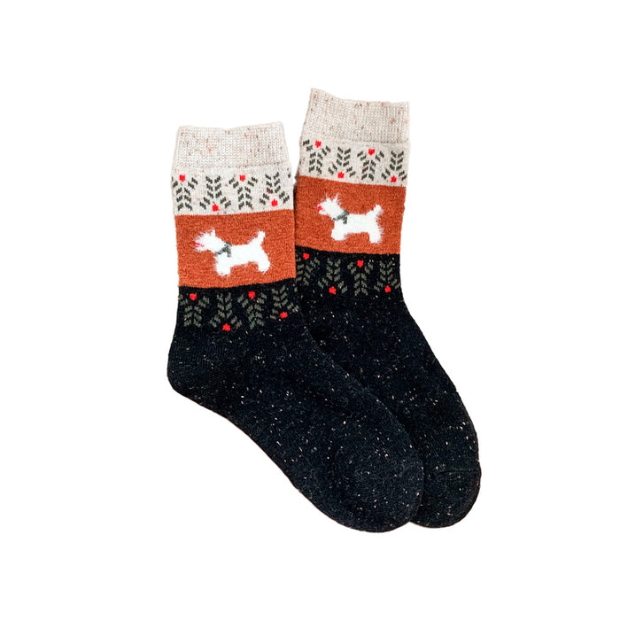 Portada calcetin algodon largo perros gruesos rojo beige 4014-3