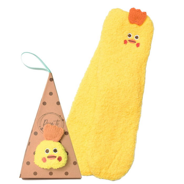 portada calcetin de animales toalla invierno pollo amarillo